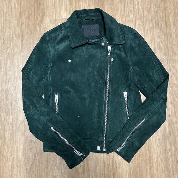 BLANKNYC Cropped Suede LEATHER Motorcycle Biker Jacket Womens Size S Jade Green - Picture 1 of 10